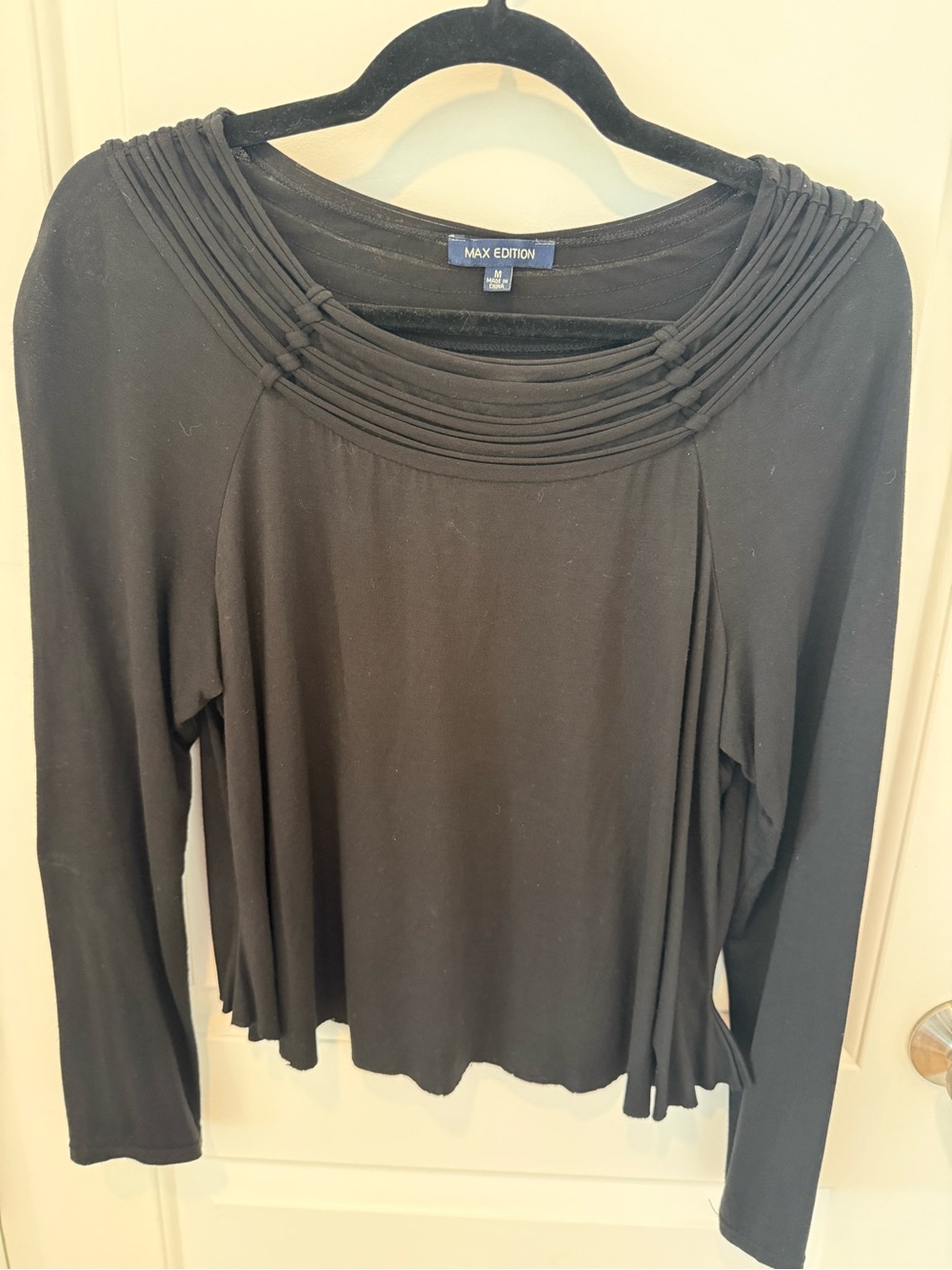Max Edition Black Long Sleeve Top with Layered Rope Neck
